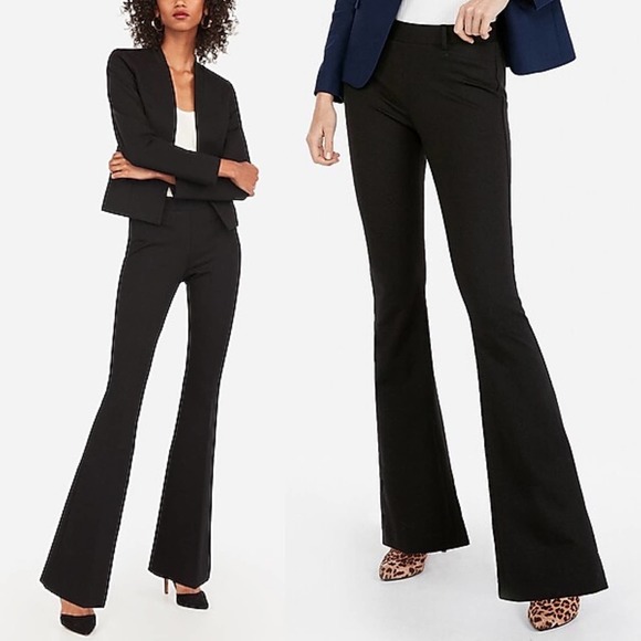 Express Mid Rise Pull-On Flare Trouser Dress Pants Elastic Waist Burgundy Red XS - Picture 2 of 12